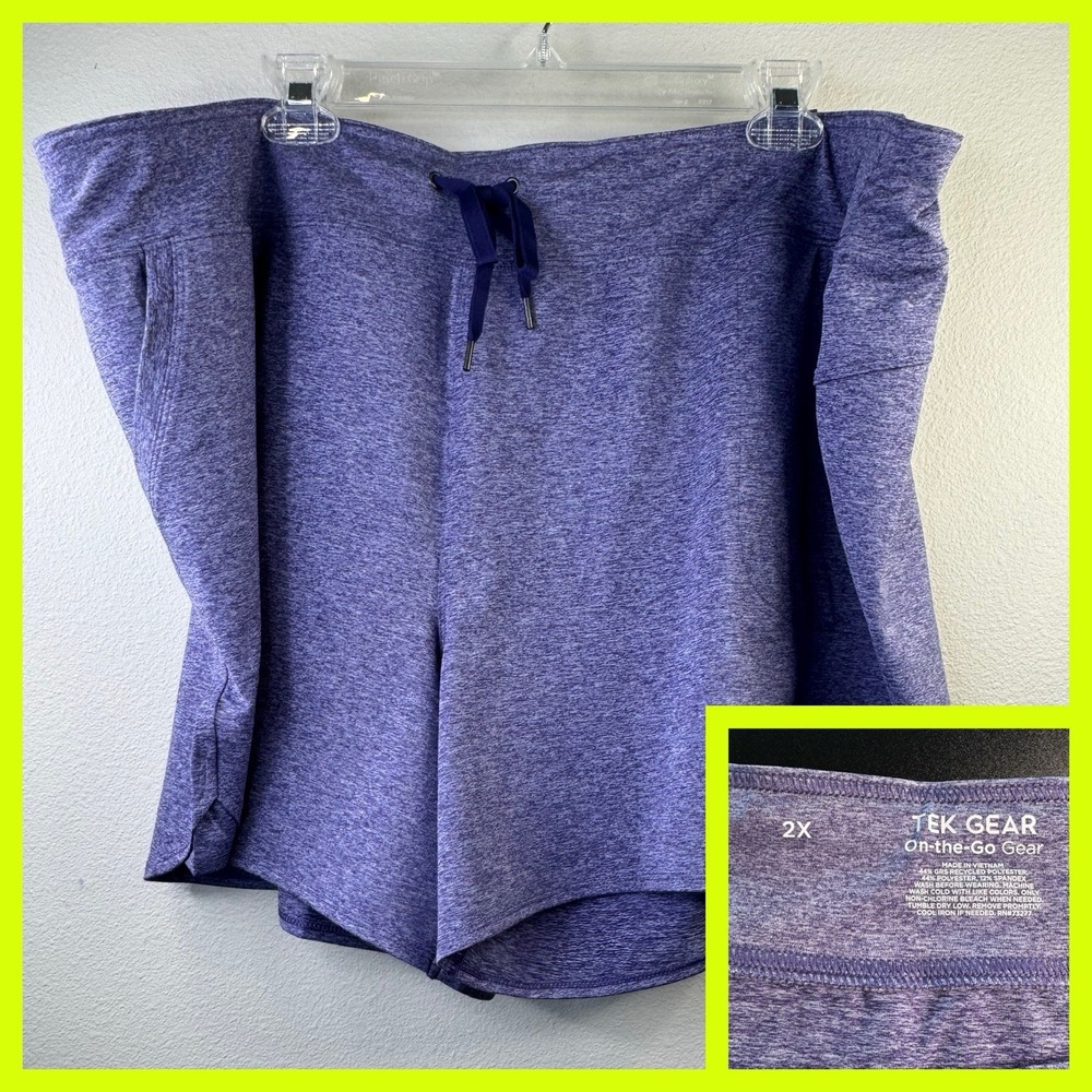 Tek Gear Athletic Shorts Womens 2X Purple Mid Rise Pockets Stretch On-The-Go NEW
